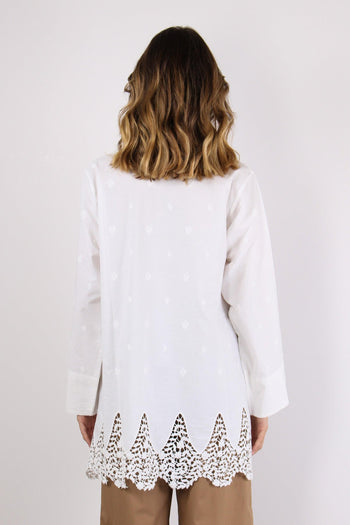 Camicia Lunga Inserto Pizzo Panna - 3