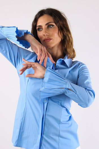 Camicia Manica Plisse Azzurro - 7