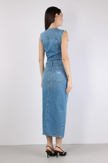 Abito Jeans Smanicato Spacco Denim Medio - 5
