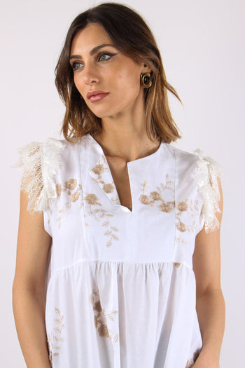 Casacca Ricamo Fiori Inserto P Bianco - 7