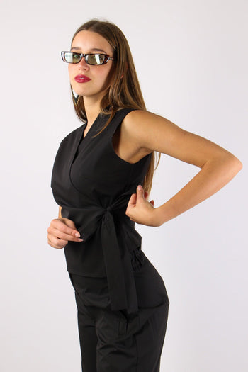 Gilet Cotone Fiocco Laterale Nero - 3