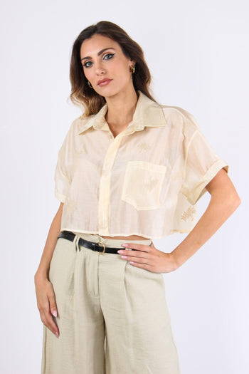 Camicia Corta Mussola Ricamo Naturale - 3