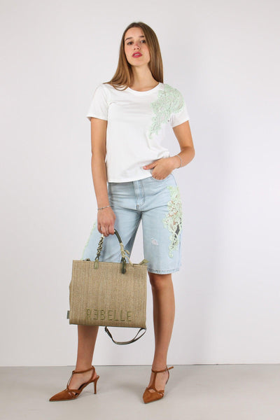 T-shrit Inserto Pizzo Paillettes Bianco