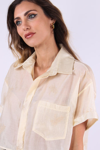 Camicia Corta Mussola Ricamo Naturale - 7