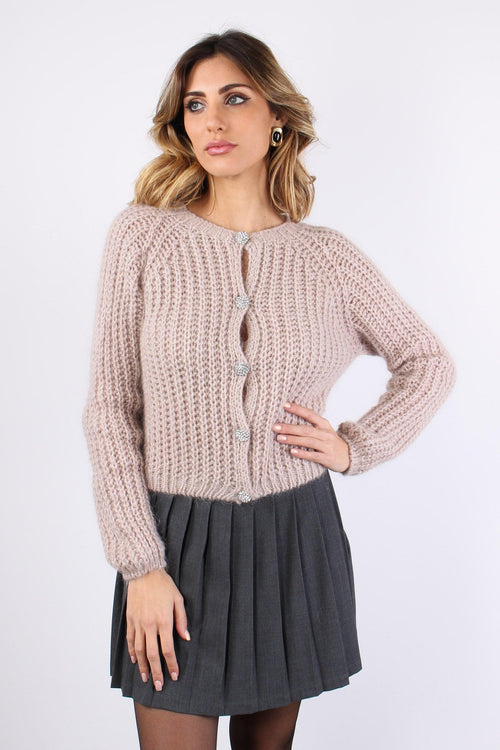 Cardigan Bottoni Gioiello Rosa