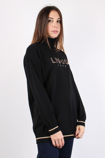 Maglia Collo Alto Logo Lurex Nero/cammel - 4