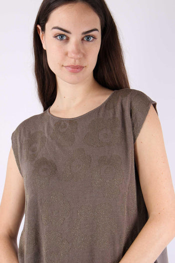 Top Smanicato Ricami Lurex Tortora - 6