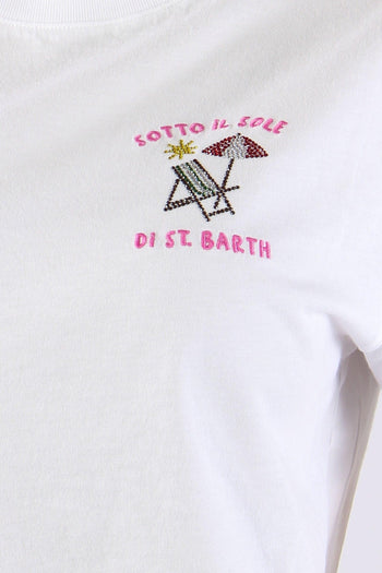 T-shirt Scritta Ricamo Strass Sole - 8