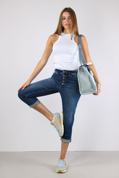 Koons Denim Micro Rotture Bottone Gioiello Denim Medio