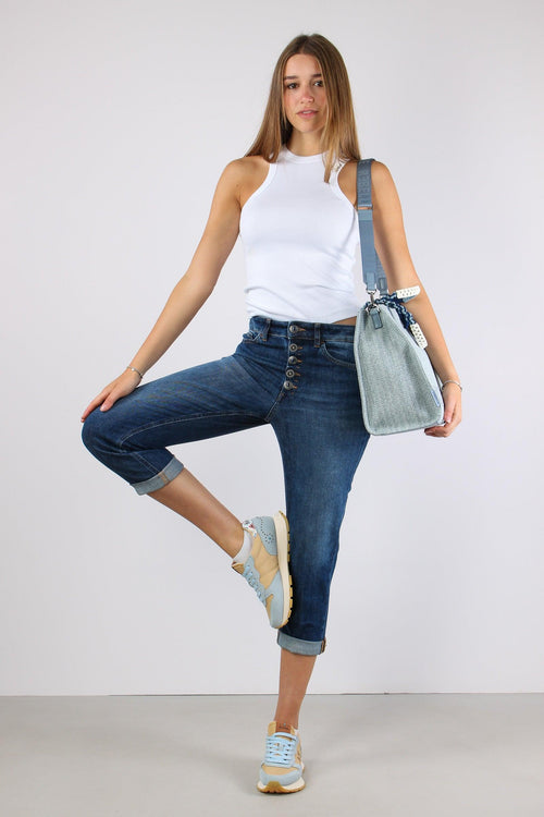 Koons Denim Micro Rotture Bottone Gioiello Denim Medio
