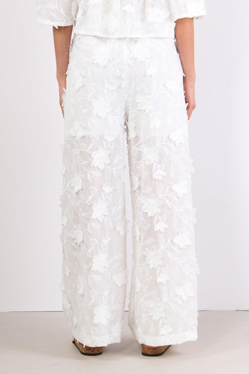 Pantalone Applicazione Fiori Bianco - 4