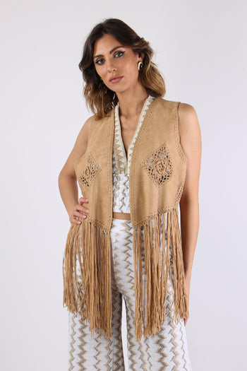 Gilet Frange Ricami Suede - 2