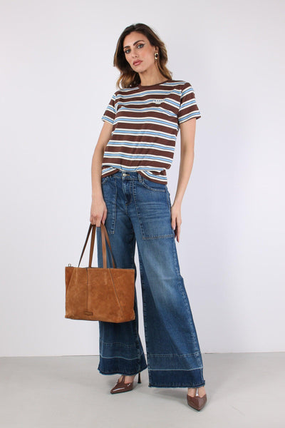 Denim Maxi Tasche Sfrangiato Denim Scuro