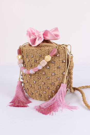 Secchiello Paglia Strass Pink - 6
