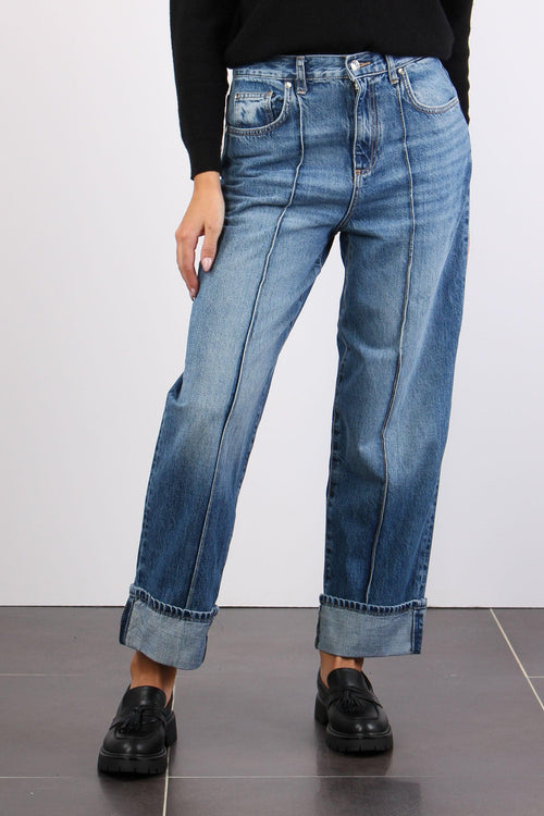 Jeans Cropped Risvolto Denim Blue Dark - 2