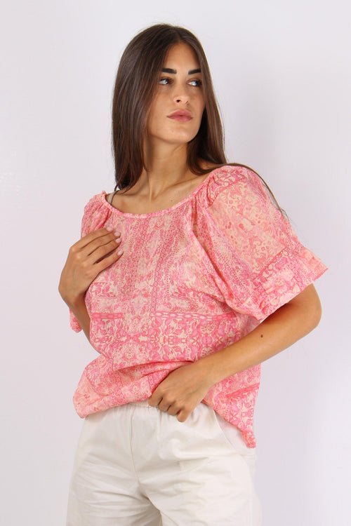Top Manica Ampia Fantasia Fucsia