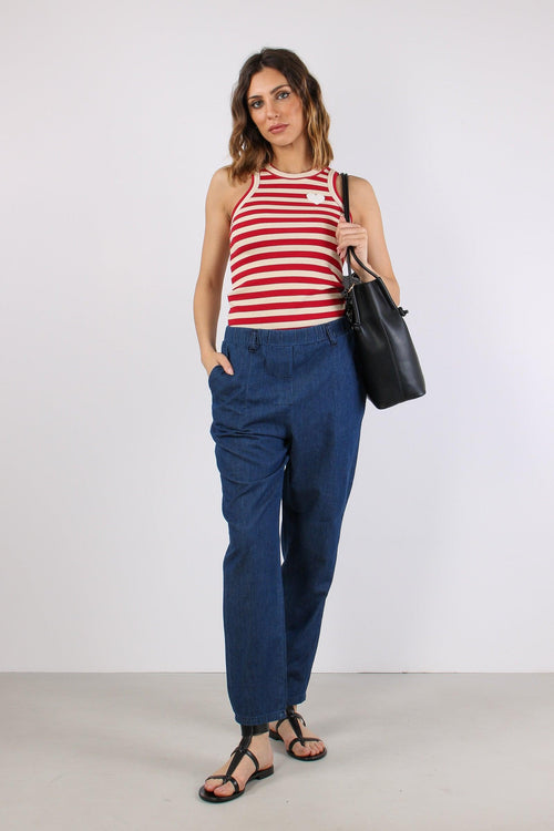 Pantalone Chambray Elastico Di Denim
