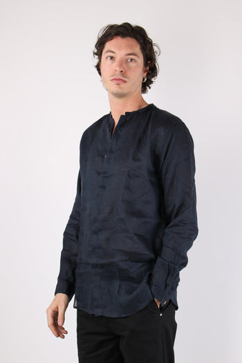 Camicia Coreana Lino Blu - 3