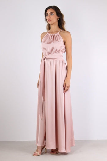 Abito Raso Allaccio Dietro Cipria - 3