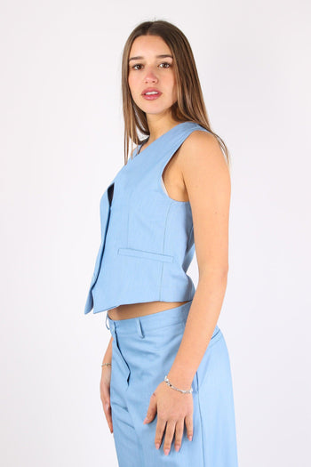 Gilet 3 Bottoni Poliviscosa Cielo - 2