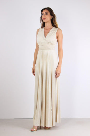 Abito Lurex Puntinato Incrocio Beige - 3