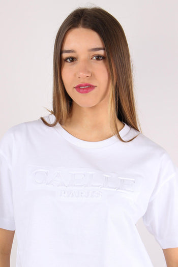 T-shirt Crop Logo Tono Su Tono Bianco - 7