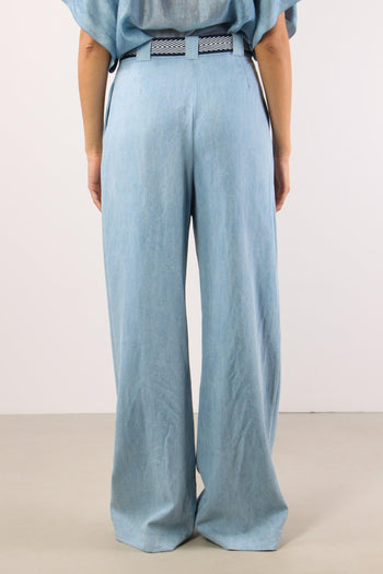 Pantalone Palazzo Denim Cintur Denim - 4
