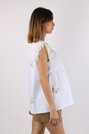 Casacca Ricamo Fiori Inserto P Bianco - 6