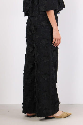 Pantalone Applicazione Fiori Nero - 6