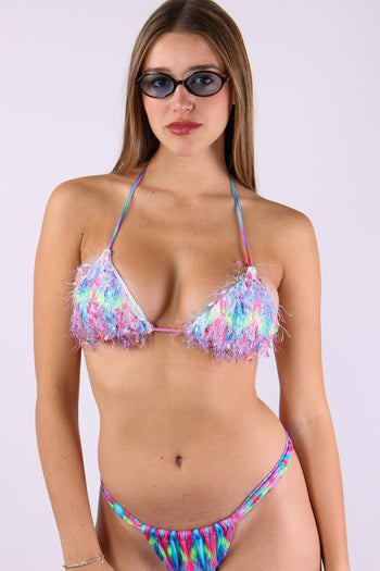 Bikini Triangolo Piume Fantasia Azzurro/rosa - 6