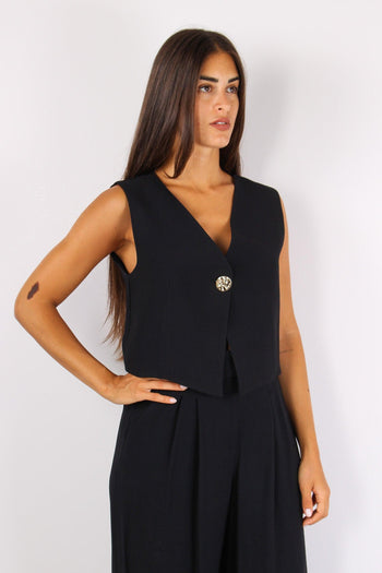 Gilet Corto Bottone Gioiello Nero - 5