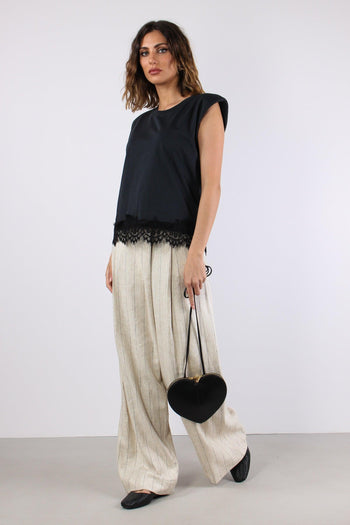 T-shirt Spalline Fondo Pizzo Piombo - 5
