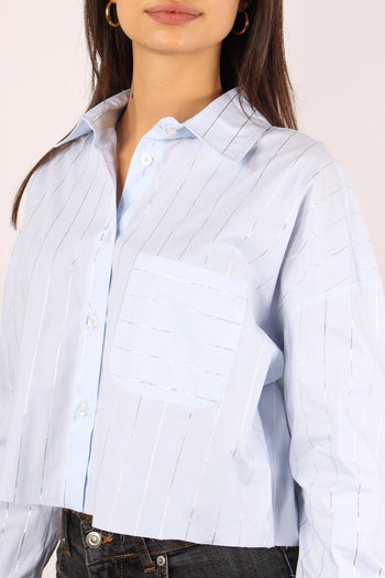 Camicia Corta Riga Laminata Celeste - 7