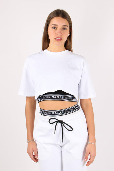 T-shirt Crop Elastico Logo Bianco/nero