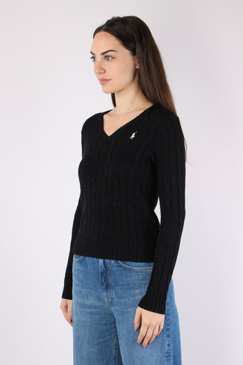 Pullover Trecce Scollo V Polo Black - 5