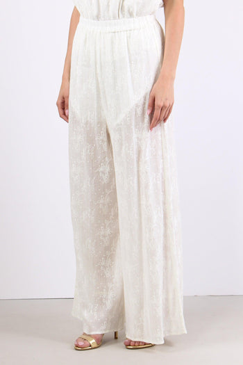Pantalone Palazzo Inserto Lure Bianco - 3