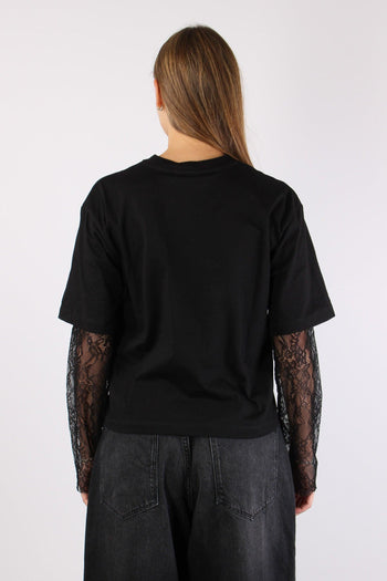 T-shirt Cotone Logo Pizzo Nero - 5
