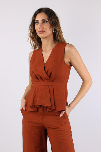 Top Scollo Incrocio Plisse Ruggine - 3