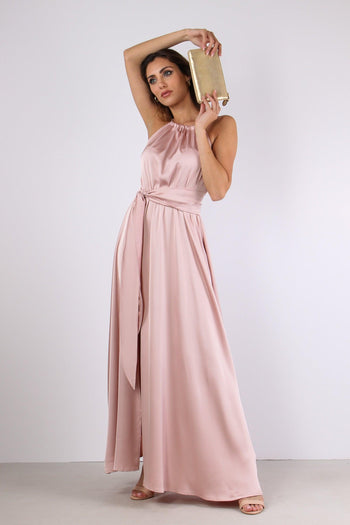 Abito Raso Allaccio Dietro Cipria - 5