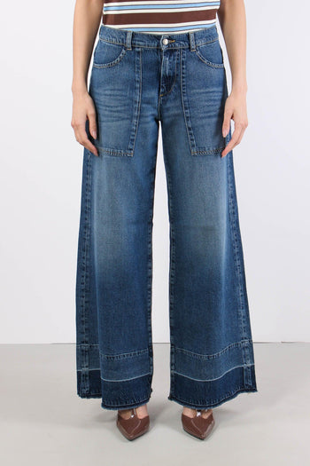 Denim Maxi Tasche Sfrangiato Denim Scuro - 2