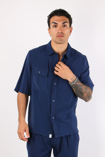 Banana Camicia Tasche Cupro Blu - 4