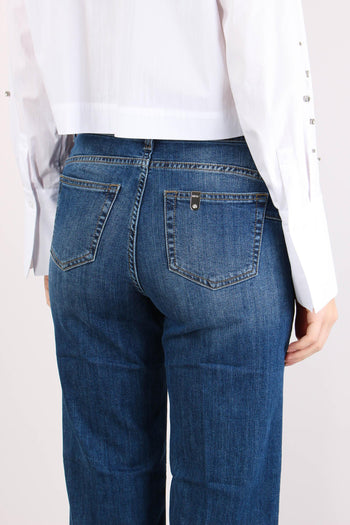 Jeans Flare Bottoni Argento Denim Scuro - 8