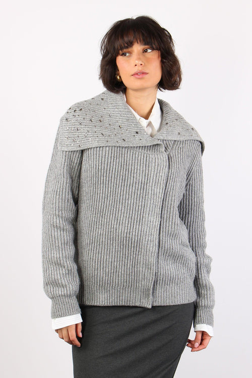 Ashera Cardigan Collo Aperto Argento Metalizzato - 2