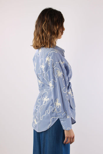 Camicia Over Riga Cravatta Ric Bianco/blu - 6