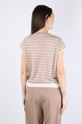 Maglia Scollo V Bottoni Riga Almond/white - 4