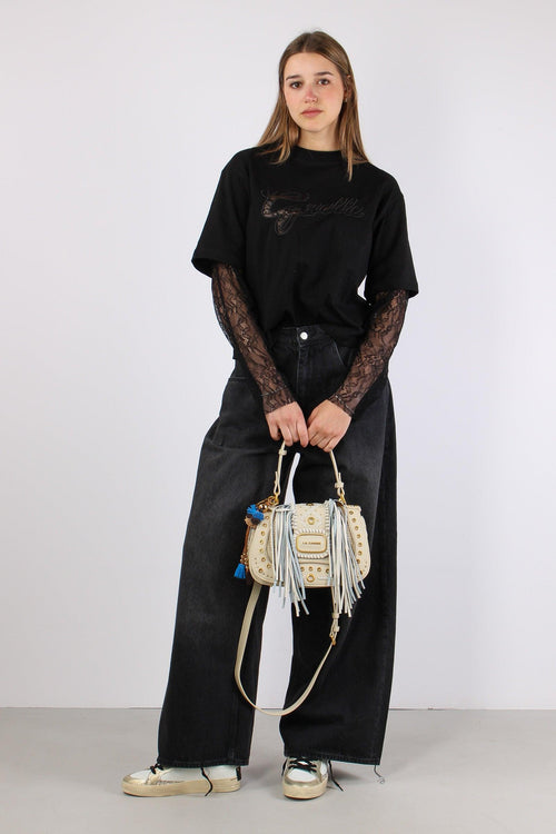 T-shirt Cotone Logo Pizzo Nero