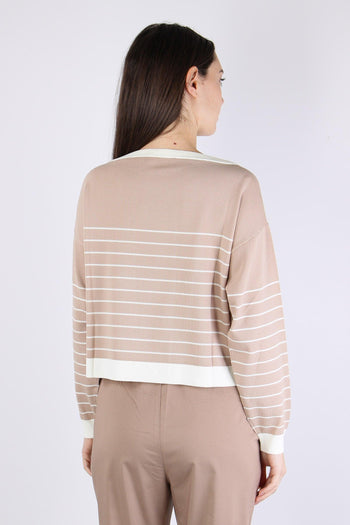 Maglia Riga Scollo Barca Almond/white - 4
