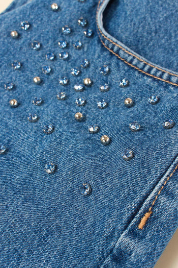 Short Denim Strass Borchie Denim - 9