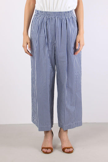 Ottone Pantalone Cropped Cotone Blu/bianco - 2