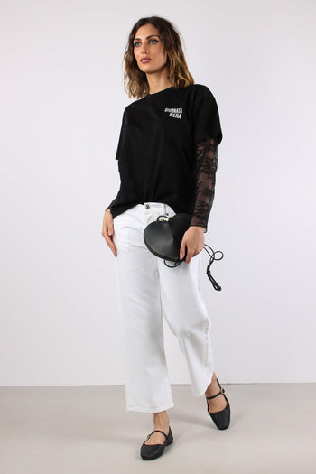 T-shirt Manica Pizzo Stampa Nero - 5